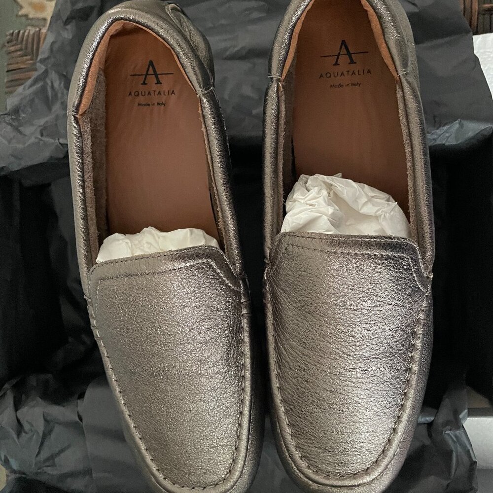 Aquatalia Qaitlin Loafers/Drivers NWB-7-Bronze Metallic Leather